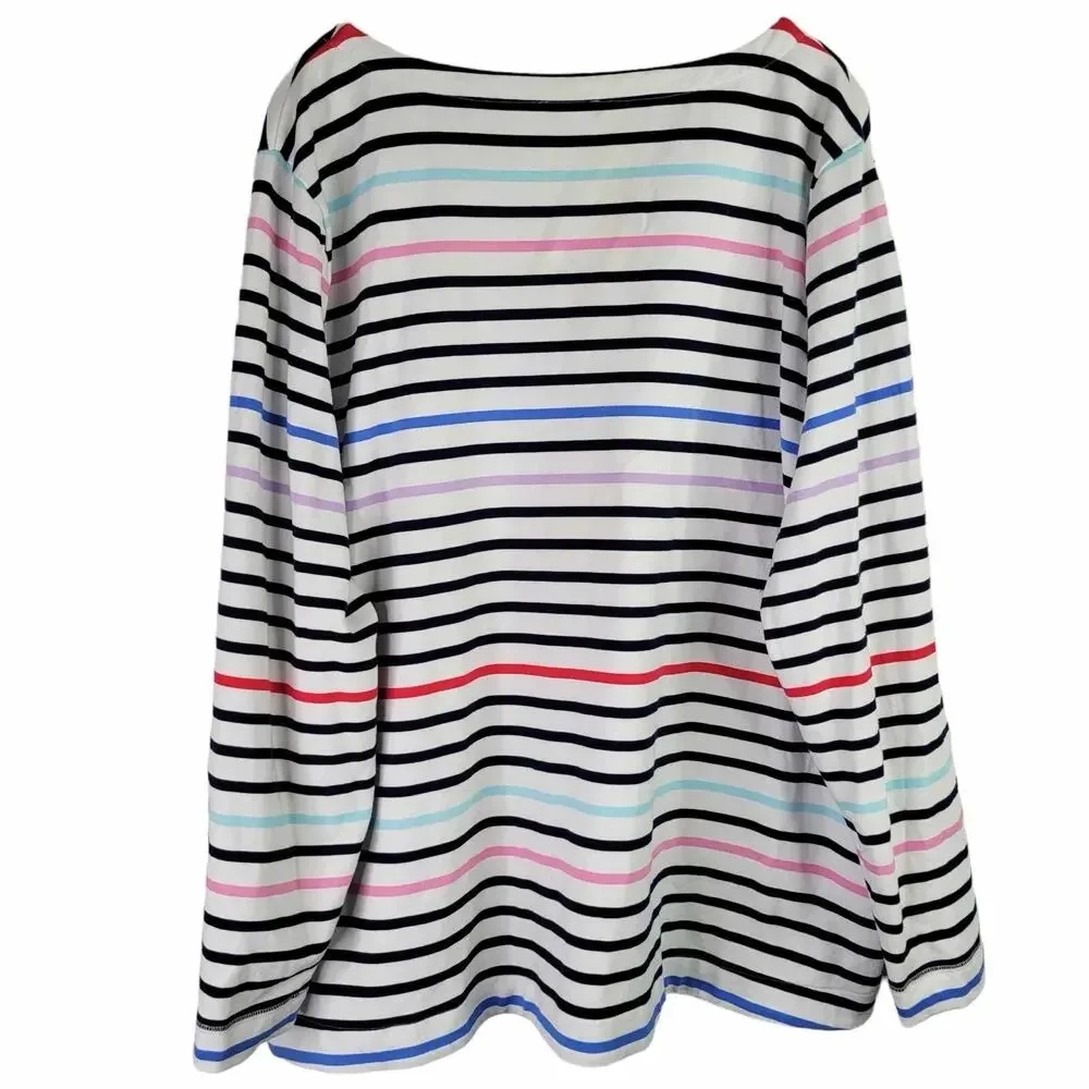 Talbots Sweatshirt Terry Knit Plus Size 3X White Striped Stretch Pullover